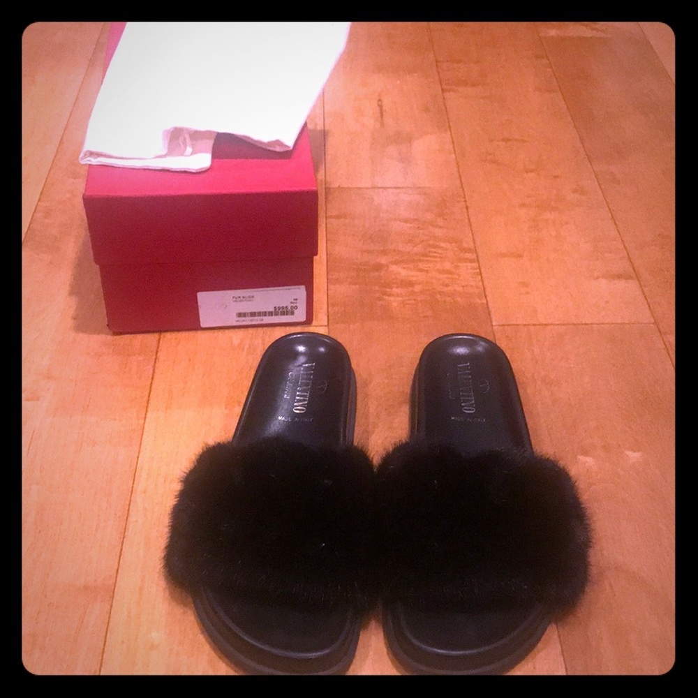 Valentino black mink leather sandals